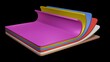 Flat sheets of colored materials stacked together. Thin colorful layers combined . Laminated surfaces , super materials , supermaterials. 3d illustration render