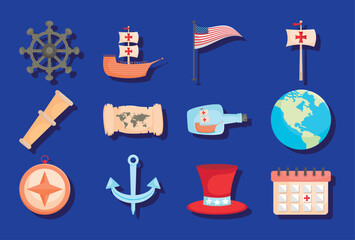 Sticker - columbus day icon set