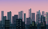 Fototapeta Miasto - Urban city silhouette with skyscraper buildings in the morning vector
