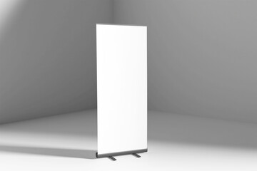 Wall Mural - Blank white roll-up banner display mockup on the wall background, isolated, 3d rendering, clean object