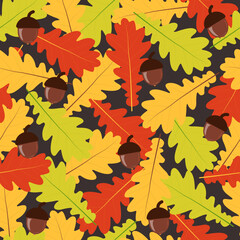 Wall Mural - Autumn seamless pattern with oak leaves and acorns