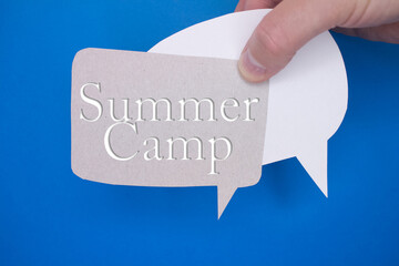 Poster - Speech bubble in front of colored background with Summer Camp text.
