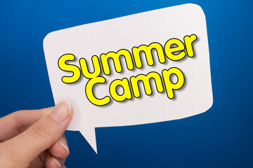 Poster - Speech bubble in front of colored background with Summer Camp text.
