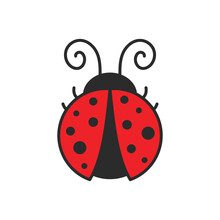 Vector Cartoon Cute Black Polka Dot Red Ladybug Isolated On Background