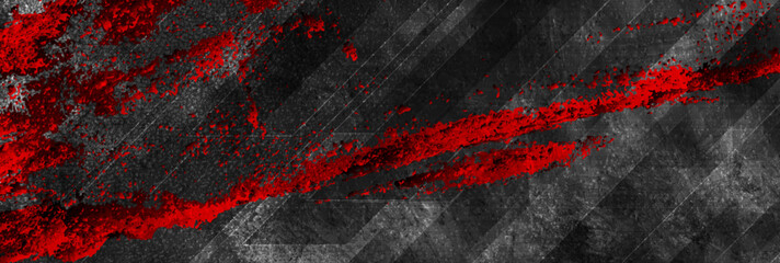 Wall Mural - Black and red grunge tech geometric abstract background. Vector graphic banner design