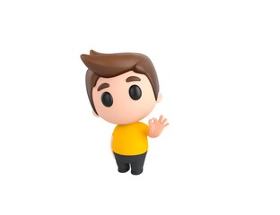 Wall Mural - Little boy wearing yellow shirt character shows okay or OK gesture in 3d rendering.