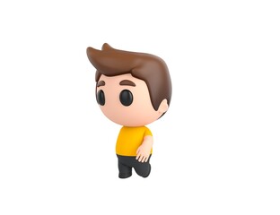 Sticker - Little boy wearing yellow shirt character walking in 3d rendering.