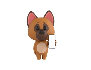 Sticker - German Shepherd Dog character showing his phone in 3d rendering.