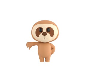 Wall Mural - Little Sloth character showing thumb down in 3d rendering.