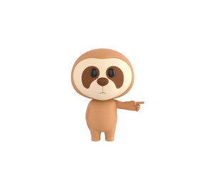 Sticker - Little Sloth character pointing to the right in 3d rendering.