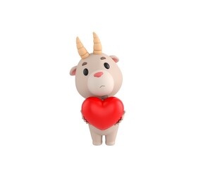 Sticker - Little Goat character giving red heart in 3d rendering.