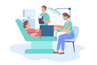 Female obstetrician examining pregnant woman in chair. Examination of patient in gynecologist office flat vector illustration. Pregnancy, childbirth, health concept for banner or landing web page