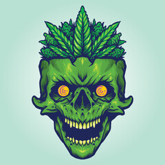 Weed leaf skull head monster Vector illustrations for your work Logo, mascot merchandise t-shirt, stickers and Label designs, poster, greeting cards advertising business company or brands.