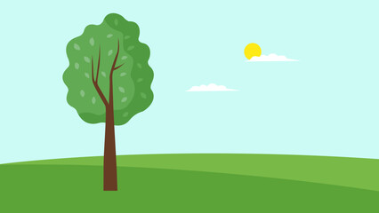 Poster - tree on the background of a green field