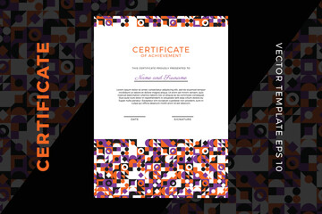 Trendy business diploma mockup for graduation or course completion. Vertical certificate of appreciation dark template with modern minimal geometric pattern. Vector background EPS 10