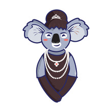 The Cartoon Logo Of A Koala Is In The Form Of A Symbol Of Audrey Hepburn. Graphic Portrait Of Girl