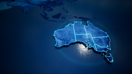 Poster - Abstract  geometric futuristic concept 3d Map of Australia with borders as scribble,  blue neon style. 3d rendering