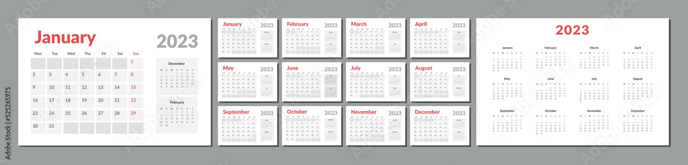 2023 Calendar Planner Template. Vector layout of a wall or desk simple