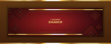 Vintage Frame Luxury Banner Background And Shiny Gold Texture Isolated On Red Background