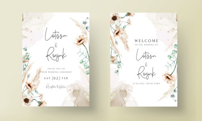 Wall Mural - elegant bohemian wedding invitation card with hand drawn wildflowers