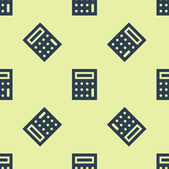 Poster - Blue Calculator icon isolated seamless pattern on yellow background. Accounting symbol. Business calculations mathematics education and finance. Vector