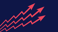 Rising Prices And Three Red Up Arrows On Dark Blue Background. The Global Crisis In All Sectors And Deterioration Of Economy. Vector.