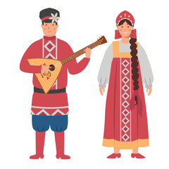 Wall Mural - Cartoon men's and women's costumes of Russia character for children. Flat vector illustration