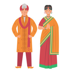 Wall Mural - Cartoon men's and women's costumes of india, character for children. Flat vector illustration