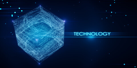 Wall Mural - Creative square polygonal technology background. Geometry, big data and tech concept. 3D Rendering.