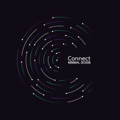 Poster - Data flow technology network connection. Abstract radial vortex circular trail background. Icon logo design. Vector background