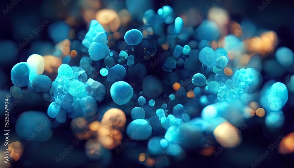 Burst of blue particles. Microscopic, technology view. Scifi, medical ...