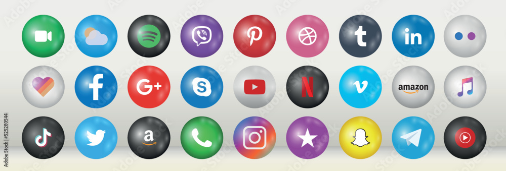 Round social media icons or social network logos flat vector icon set ...