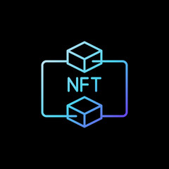 Poster - Non-Fungible Token and Two Blockchain Blocks linear vector NFT blue icon