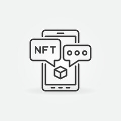 Poster - Mobile Smartphone with NFT outline icon. Non-Fungible Token vector sign