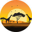 circle background painting themed savanna animals and africa