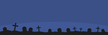 Graveyard Banner Template At Night With Blue Sky And Spooky Atmosphere