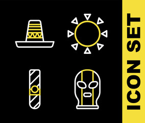 Sticker - Set line Sun, Mexican wrestler, Cigar and sombrero icon. Vector