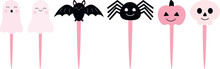 Cute Pink Halloween Cake Toppers With Pumpkin, Ghost, Spider, Templates