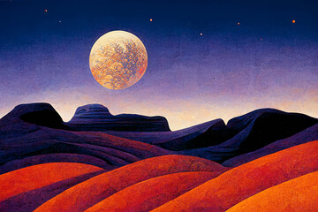 Wall Mural - mountain landscape on a moonlit night