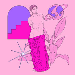 Poster - Vaporwave Venus statue in pink pastel colors. Trendy vector illustration for a t-shirt print.