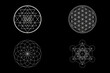 Sacred Geometry Background, Sri Yantra, Flower Of Life, Torus, Metatron Symbols Isolated on Black Background.