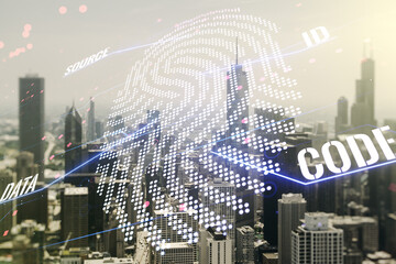 Aufkleber - Abstract virtual fingerprint hologram on Chicago skyline background. Multiexposure