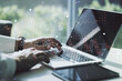 © Pixels Hunter - Abstract creative financial graph with hand typing on laptop on background, financial and trading concept. Multiexposure