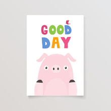 Template Postcard With Cute Pig And Lettering