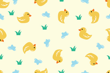 Wall Mural - Cute duck baby cartoon doodle pattern art