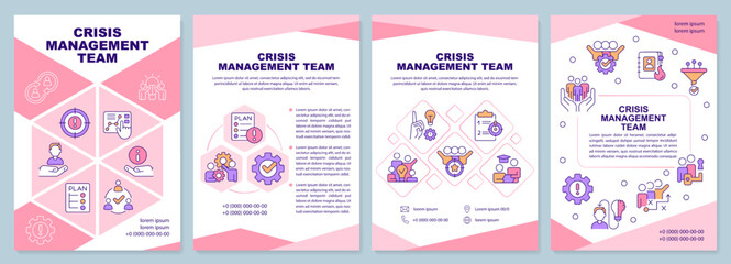Wall Mural - Crisis management team pink brochure template. Leaflet design with linear icons. Editable 4 vector layouts for presentation, annual reports. Arial-Black, Myriad Pro-Regular fonts used