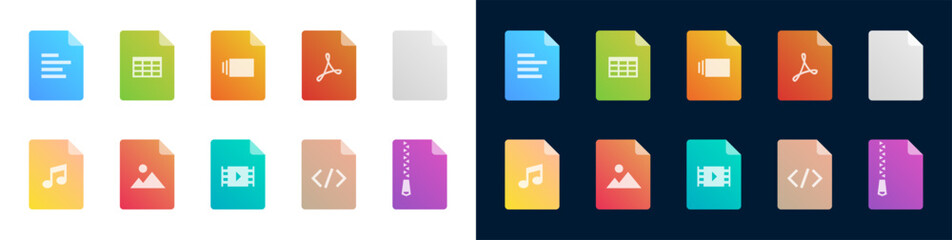 Wall Mural - Document type color gradient icons pack	