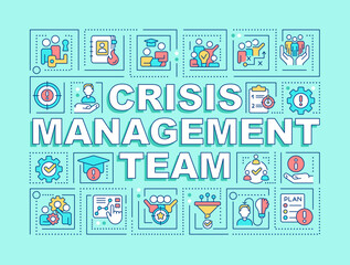 Wall Mural - crisis management team word concepts turquoise banner. infographics with editable icons on color bac
