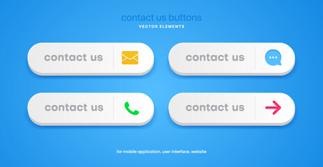 Poster - Set of 3d contact us buttons. Call, message, write, forward icon symbol sign emblem for UI UX website mobile app. Template for phone number place in website header.