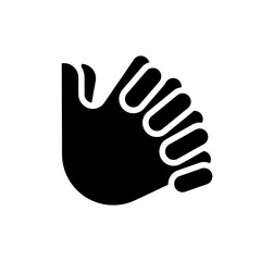 Poster - Clasped hands black glyph icon. Crossed fingers. Body language signal. Closed pose. Emotional problem. Silhouette symbol on white space. Solid pictogram. Vector isolated illustration